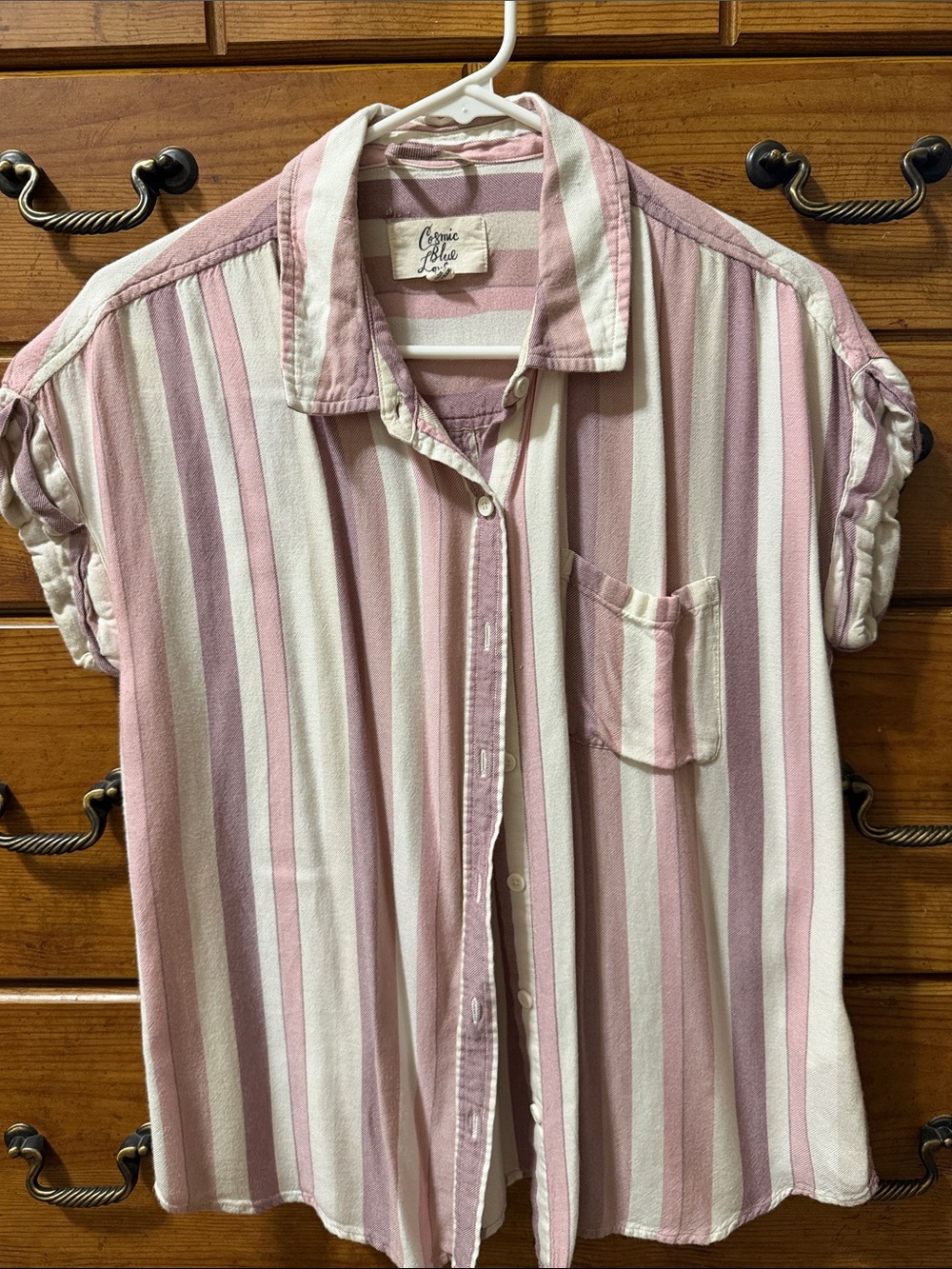 Classic Striped Button-Down Shirt in Pink & White by Carrie K